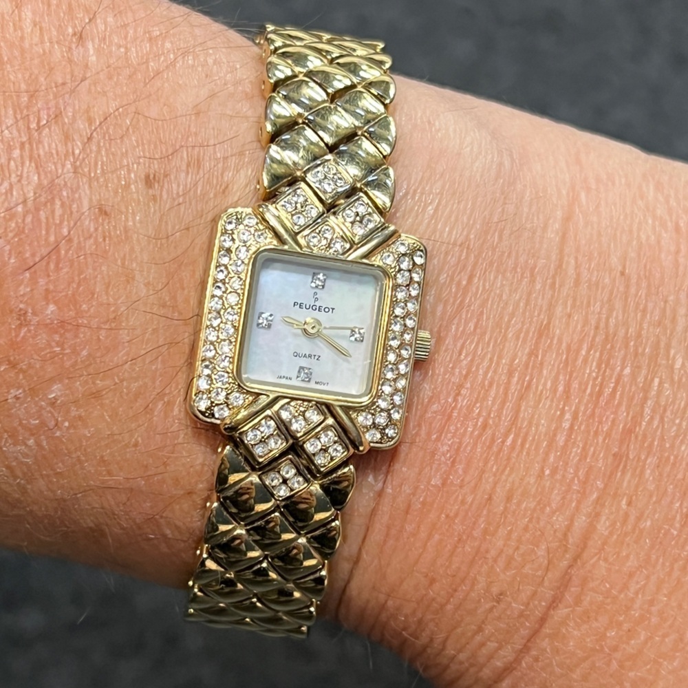 Peugeot Watch with Swarovski Crystal Gold Tone Square Face - Picture 2 of 8